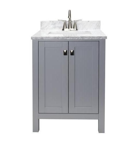 36"W X 22"D White Vanity and Gray Natural Marble Vanity Top with Rectangular Undermount Bowl
