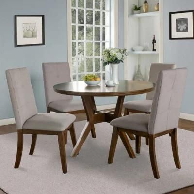 Restaurant Furniture Rubber Wood Round Dining Room Dining Table Set with 4 Chairs for Home