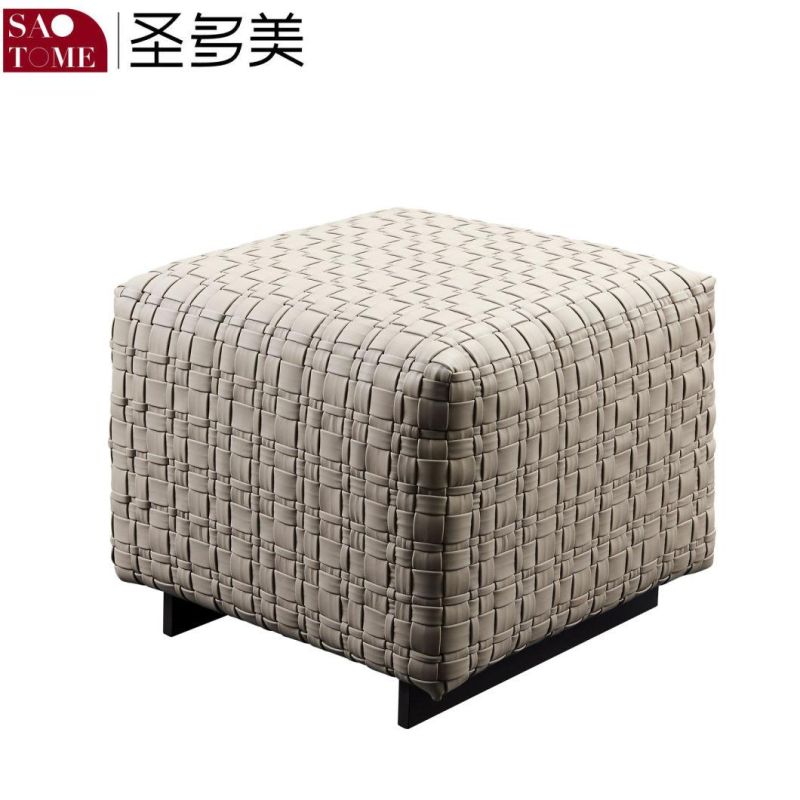 Modern Hotel Living Room Furniture Gray White Woven Leather Square Pedal