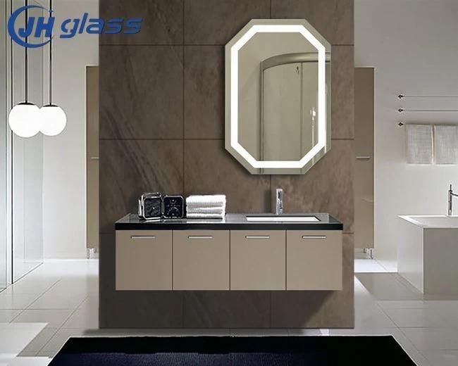 Home Decor Stainless Steel Framed Mirror Aluminum Framed Mirror Bathroom Octagon Shape LED Mirror