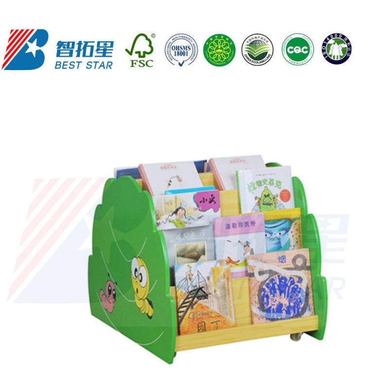 Movable Cartoon Kids Bookcase Bookshelf, Kindergarten and Preschool Furniture, School Library Book Rack, Children Wooden Display Baby Storage Bookshelf