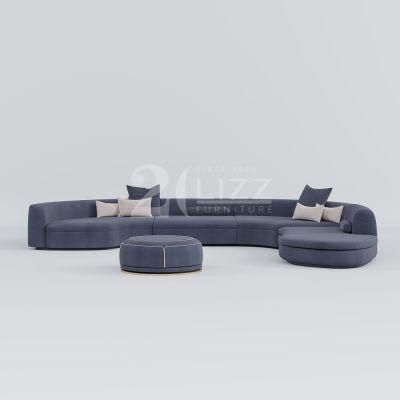 Newliy Design High Grade Leisure Fabric Curved Living Room Sofa Modern Lounge Corner Sofa Set with Ottoman
