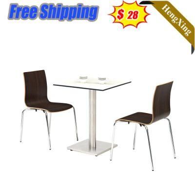 Dark Black Color Minimalist Style Coffee Restaurant Furniture Wooden Square Dining Table with Chair Metal Base