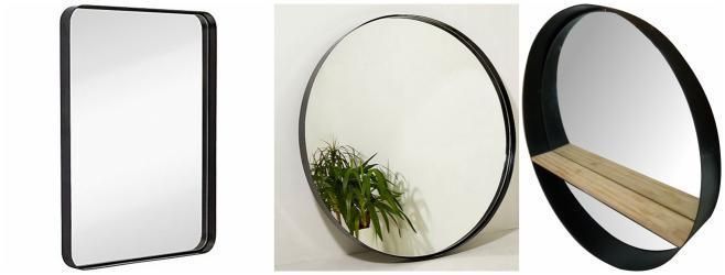 Horizontal or Vertical Hanging Round Corner Wall Mirror for Bathroom with Black Metal Frame Decorative Mirrors for Living Room and Bedroom