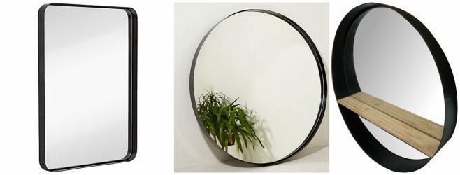 Horizontal or Vertical Hanging Round Corner Wall Mirror for Bathroom with Black Metal Frame Decorative Mirrors for Living Room and Bedroom