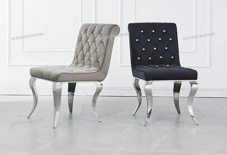 New Design Home Furniture Velvet Dining Chair with Crystal Button