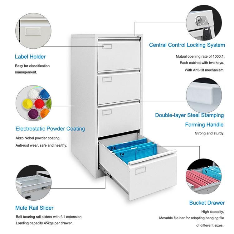 Modern Furniture 4 Drawer Durable Vertical Steel Filing Cabinet