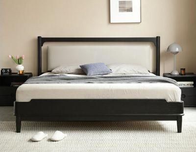 Wooden Double Bed 1.5 1.8 Meters Back Soft Bed Modern Minimalist Black Furniture Master Bedroom