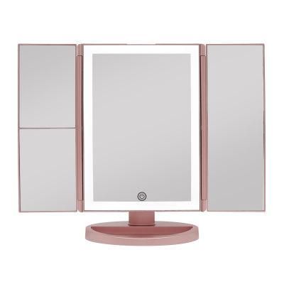 Hot Selling LED Products Trifold LED Makeup Mirror with 2X 3X Magnifying Mirror Glass Mirror