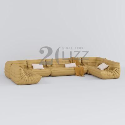 New Arrival Modern High Quality Hotel Home Living Room Furniture Set Bright Yellow Genuine Leather Sofa