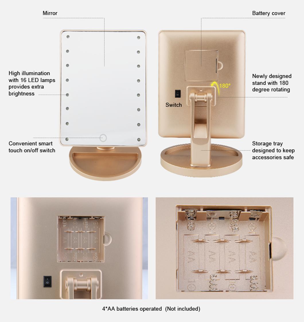 Pritech Battery Operated Custom Design Plastic Material Stand LED Beauty Makeup Mirror