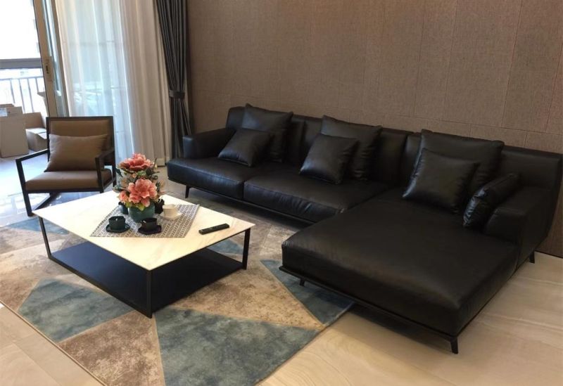 Popular Modern Living Room Furniture Metal Legs Genuine Leather Upholstered Sofa