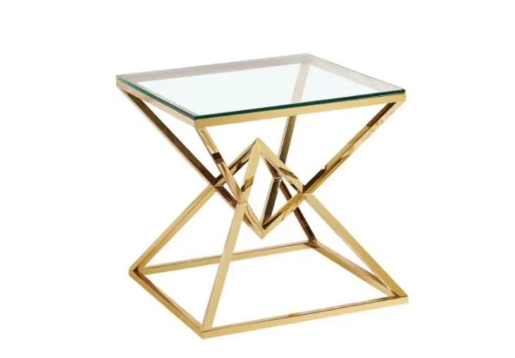 Home Living Room Furniture Tempered Glass Table Top Stainless Steel Tube Frame Coffee Table Tea Table Side Table