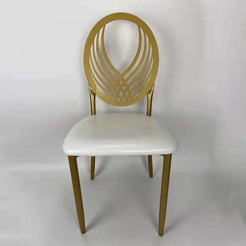 Metal Furniture Wedding Event Gold Stainless Steel Chair White Cross Leather Decorative Dining Chair