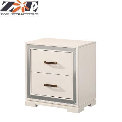 Foshan MDF High Gloss PU Painting Mirrored Bedside Table with Drawers
