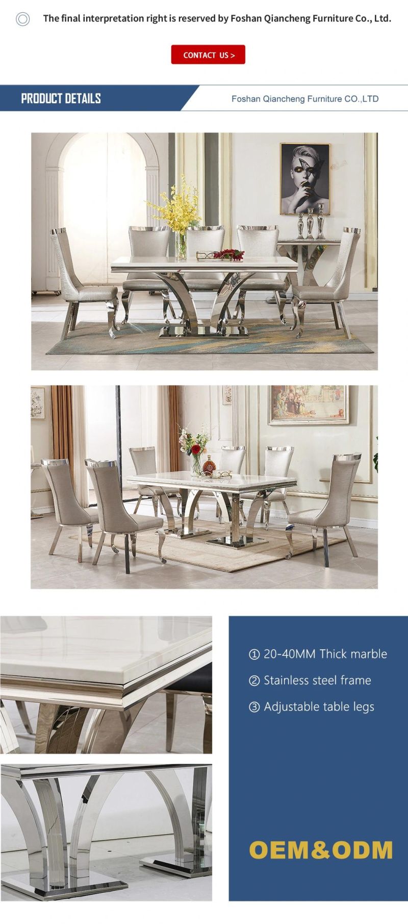 Foshan Home Furniture Modern Golden Stainless Steel Dining Table