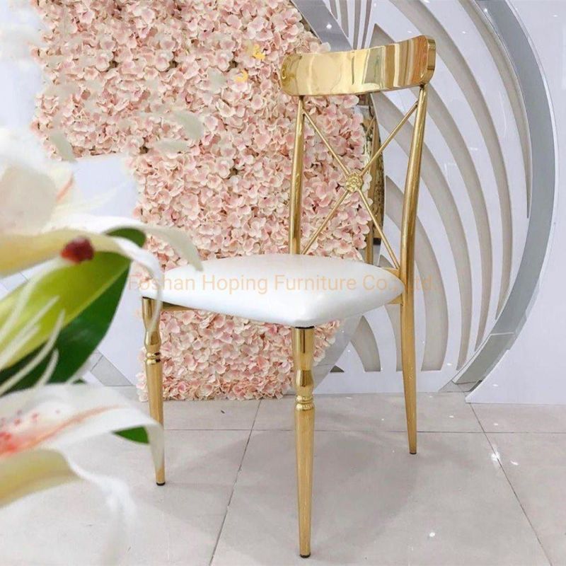 Luxury Gold Pattern Stainless Steel Flower Back Decoration Wedding Furniture Restaurant Wholesale Event Natural Party Banquet Garden Dining Chair