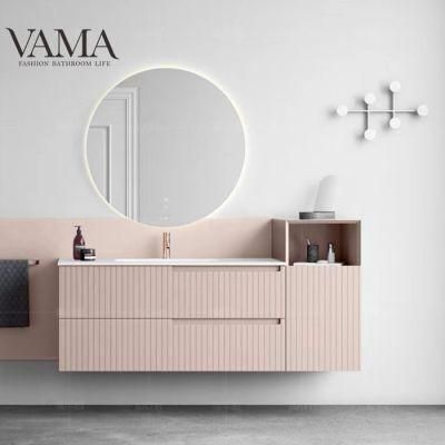 Vama 1200mm Width Italian Luxury Slotted Wooden MDF Bathroom Furniture Pink Lacquer