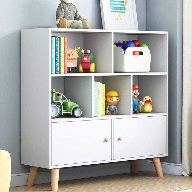 3-Tier Bookshelf Storage Shelves, Wood Bookcase with Doors Floor Standing Display Cabinet Rack with Legs Cube Book Shelf for Living Room Bedroom Home