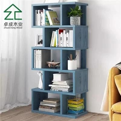 Blue Color Wooden Shelves Unit Public Bookcase