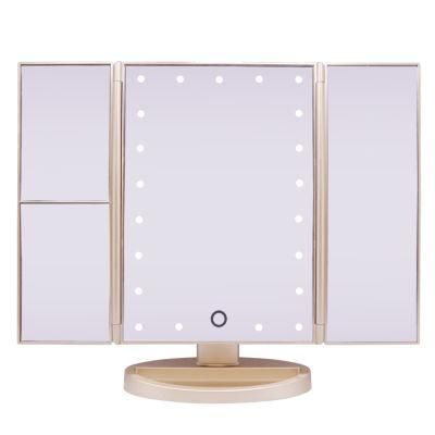 Top-Rank Selling Trifold LED Makeup Dimmable Brightness Ring Light Mirror 2X 3X Magnifying Mirror