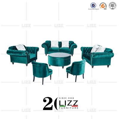 2022 Newest Design Stylish European Style Living Room Furniture Premium Green Fabric Sectional Sofa