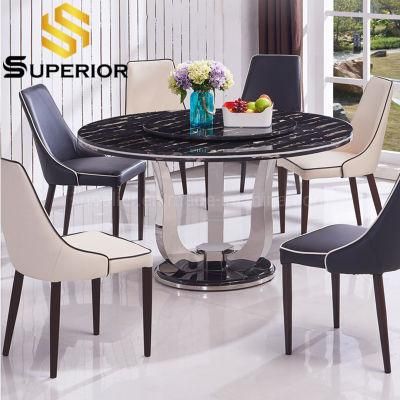 Round Rotating Marble Dining Room Table Luxury Furniture Steel Table