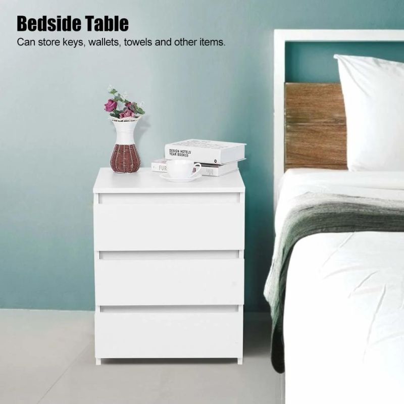 Bedside Table, White Modern 3-Drawer Dresser Nightstand Cabinet Floor Standing Storage Unit End Table for Home Furniture, Bedroom Living Room Accessories