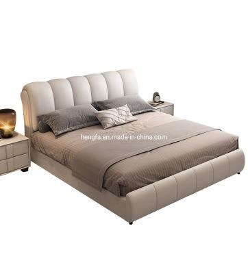 Italian Furniture Upholstered Queen Size White Leather Bed for Bedroom