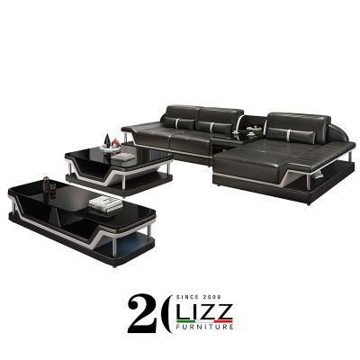 New Modern European Style LED Leather Sofa for Living Room