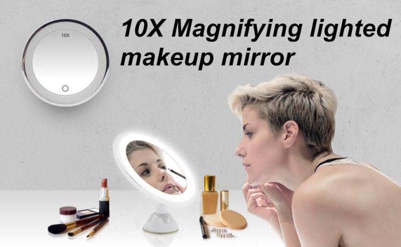 Espejo LED 10X Magnifying Suction Cup Lighted Makeup Mirror with Touch