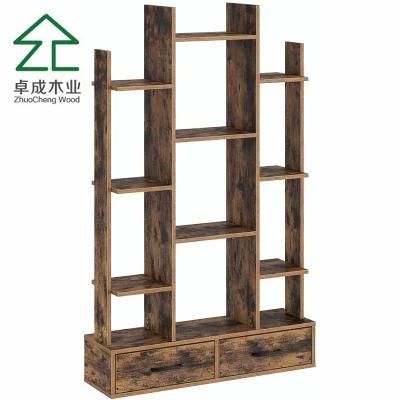 Brown Wooden Bookcase Cube Display Shelf Freestanding Decorative 6-Tier Bookshelf