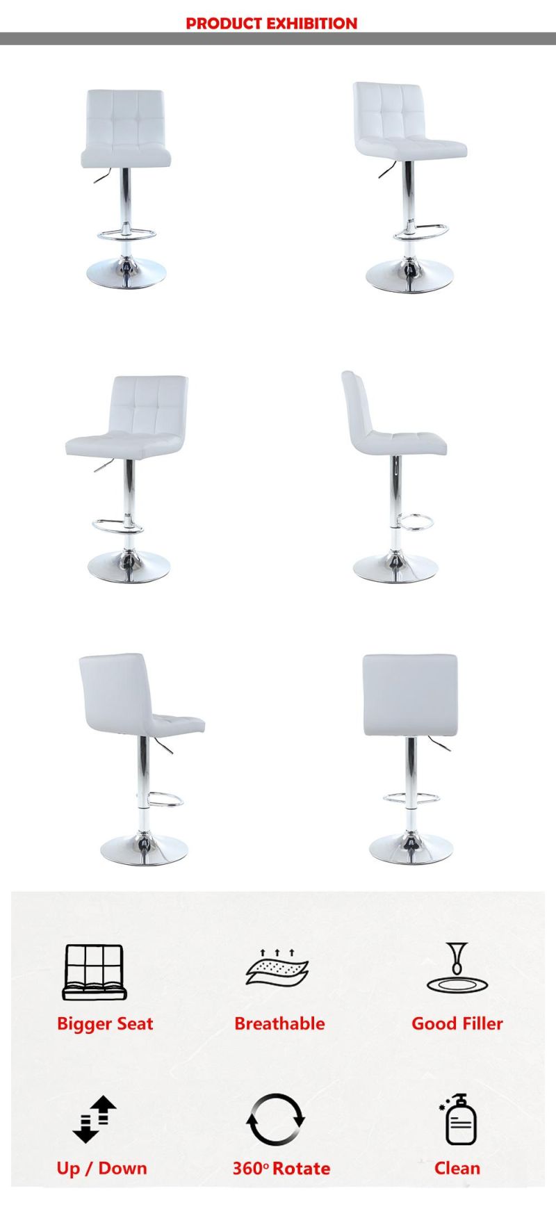 Modern PU Leather Adjustable Barstool Chair for Office