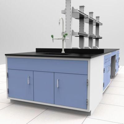 School Wood and Steel Lab Bench, Hospital Wood and Steel Lab Furniture with Power Supply/