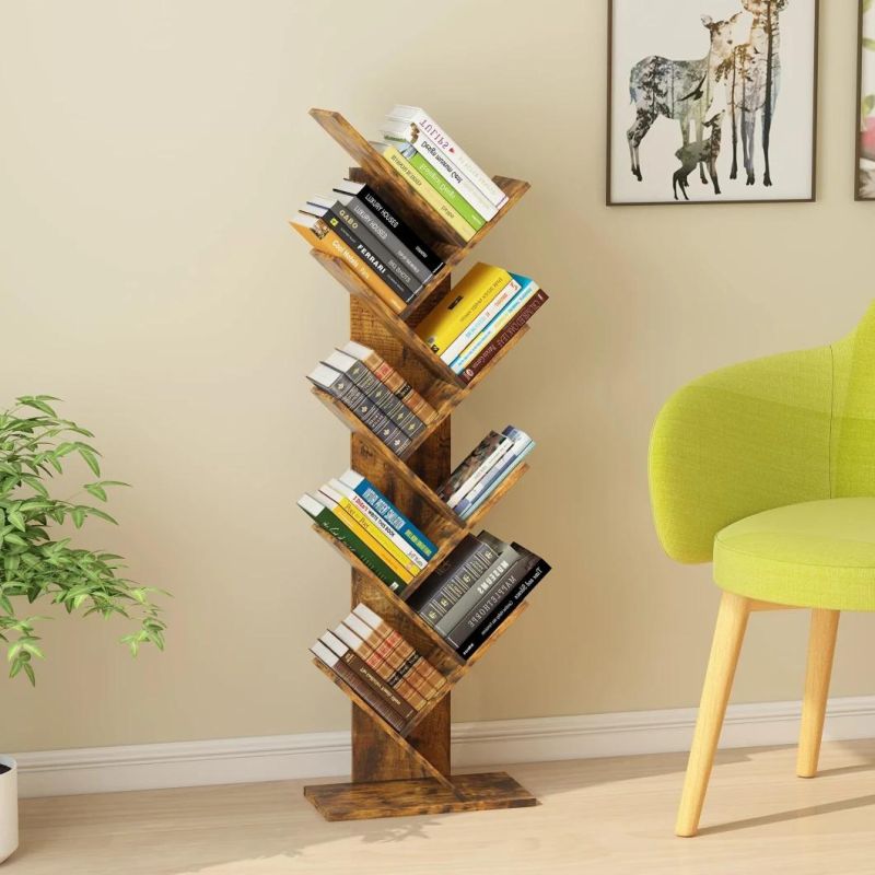 Tree Bookshelf 9-Tier Floor Standing Bookcase with Wooden Shelves for Office Living Room