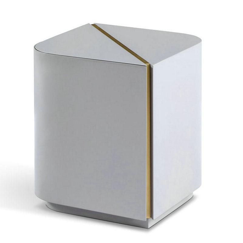 Modern Bedroom Furniture Golden Trimmed Grey Wood Nightstand Bedside Table