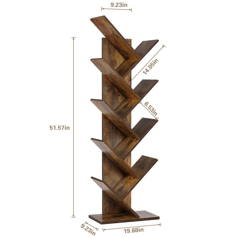 Tree Bookshelf 9-Tier Floor Standing Bookcase with Wooden Shelves for Office Living Room