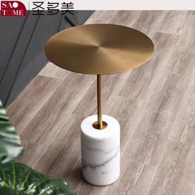 Modern Natural Marble Pillar Stainless Steel Countertop Small Side Table Coffee Table