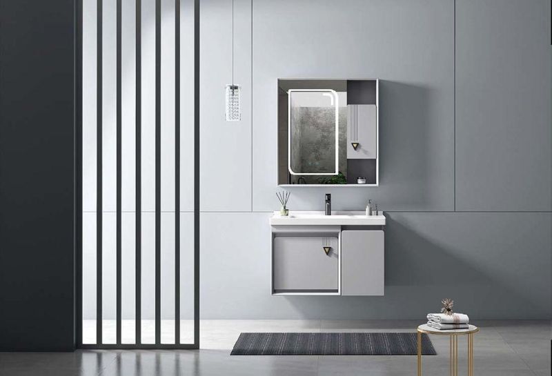 Modern Single Vanity PVC Wash Basin Portable Hand Wash Station Bathroom Cabinets with Smart Mirror