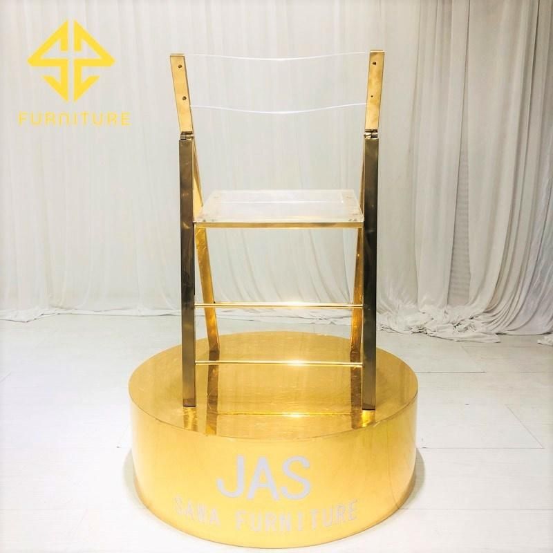 Acrylic Back Stainless Steel Folding Dining Chair Outdoor Furniture Wedding Events Chairs