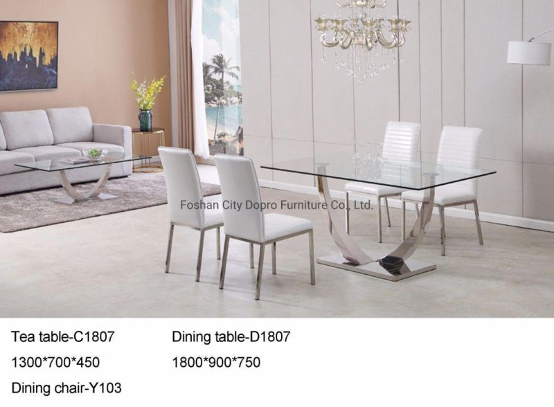Simple Style Clear Glass Top Metal Leg Dining Table for Home Furniture