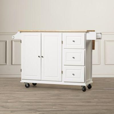 American Home Styles Antique White Painting Kitchen Cart with Rubber Wood Top