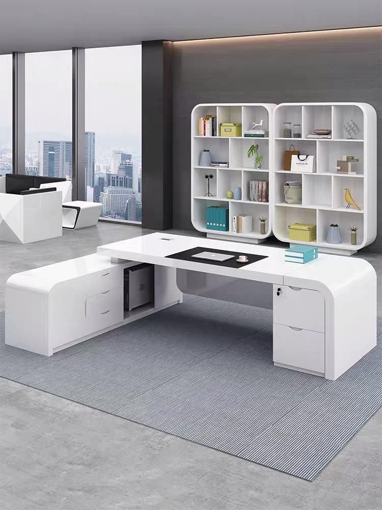 New Luxury Modern Simple Elegant Office Furniture White Wooden Boss Desk