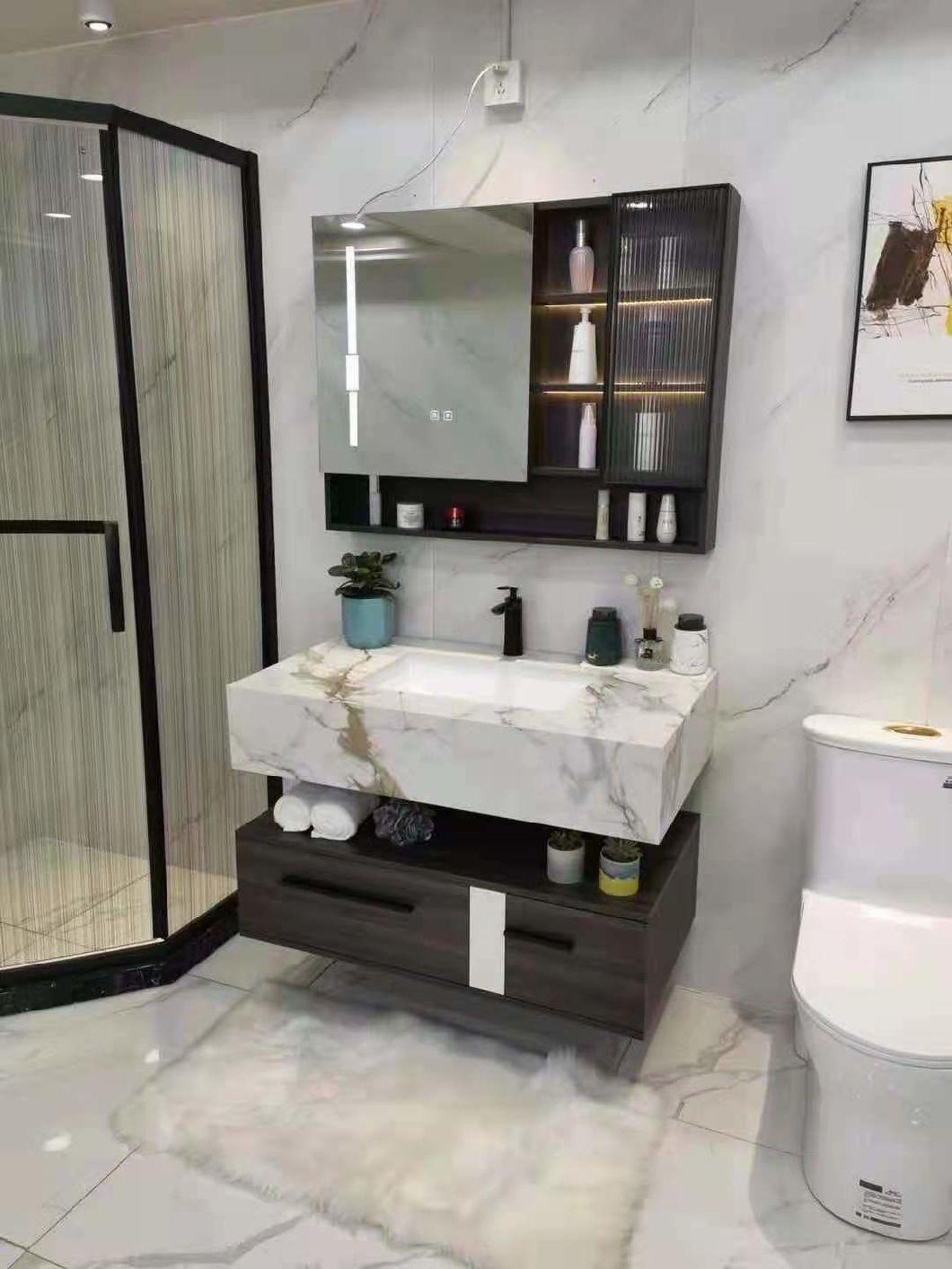 Wall White Marble Counter Ceramic Basin Modern Hotel Bathroom Furniture