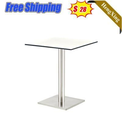 High Glossy White Color Simple Style Coffee Restaurant Furniture Wooden Square Dining Table with Metal Base