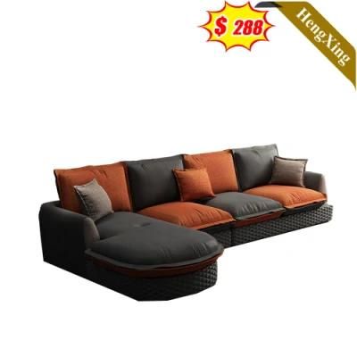 Modern Simple Design Living Room Sofas Outdoor Furniture Orange Fabric and Gray PU Leather L Shape Rattan Sofa