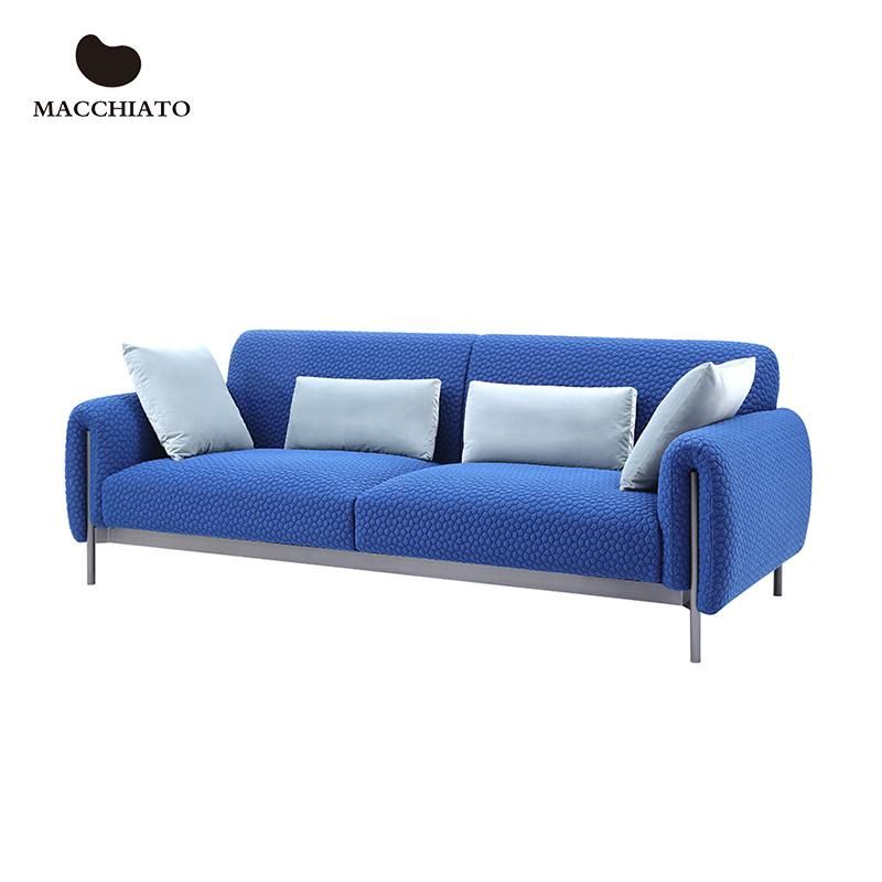 Living Room Furniture Macchiato Brand Modern Design Blue Fabric 1 2 3 Seat Sofa Set