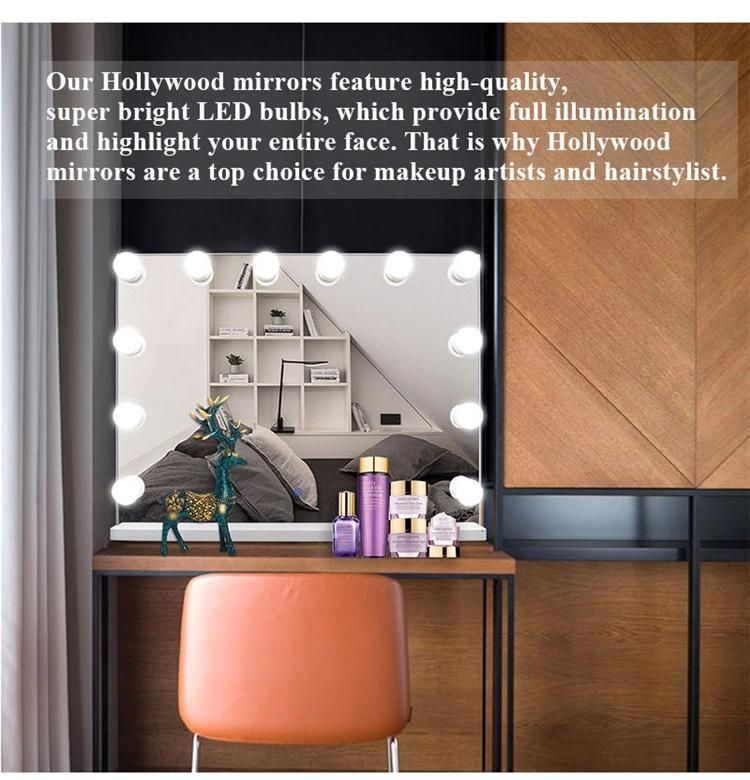 MDF Base 12PCS LED Bulbs Hollywood Large Desktop Makeup Mirror