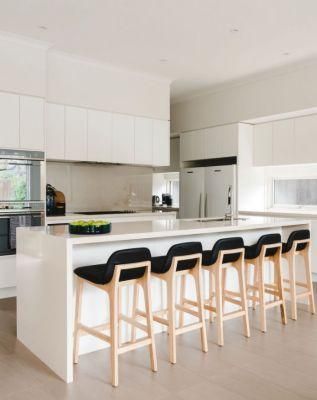 Waterfall Island Modern Flat Wall Joinery L-Shaped Modular Kitchen Cabinets