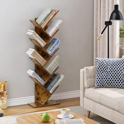 Tree Bookshelf 9-Tier Floor Standing Bookcase with Wooden Shelves for Office Living Room